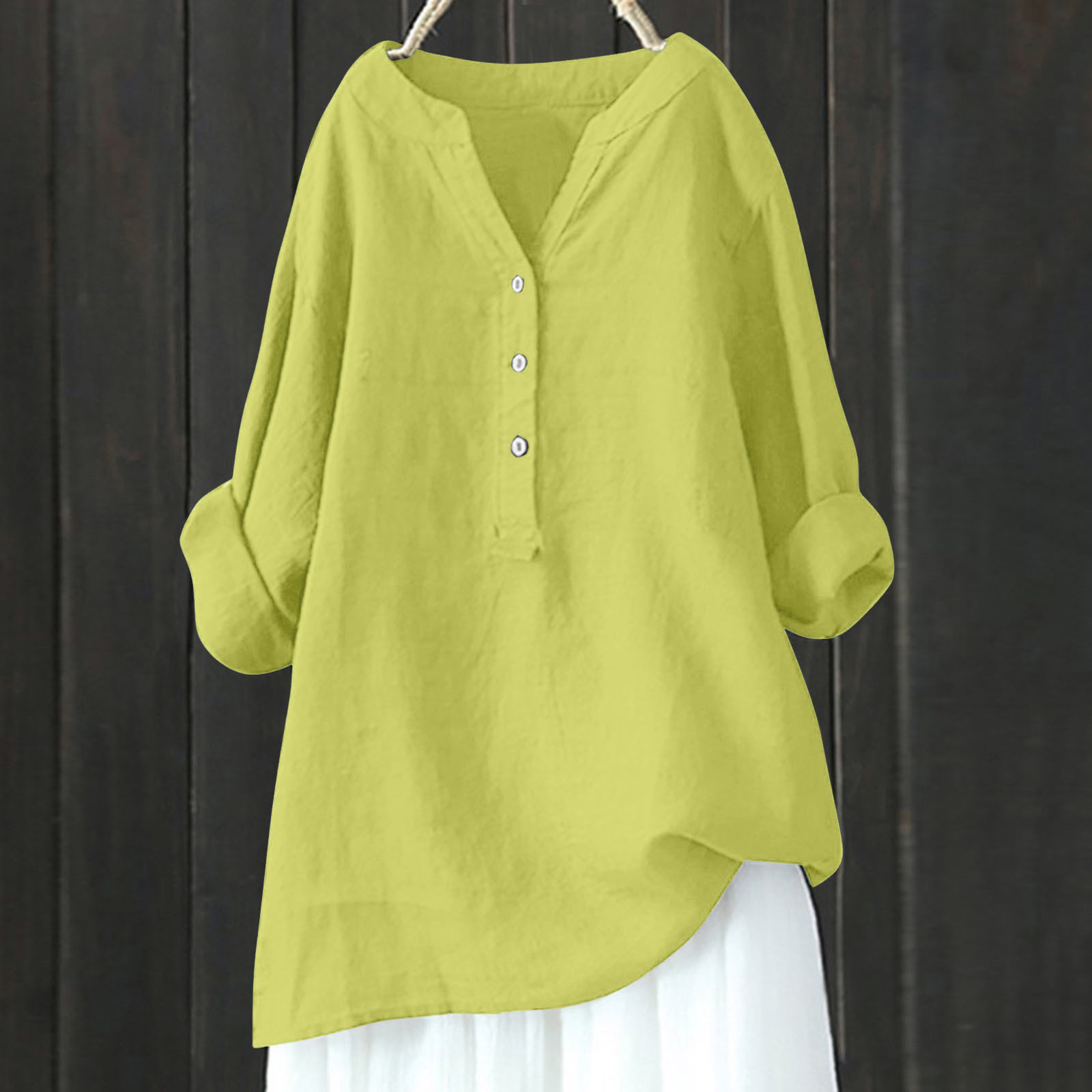 thumbnail image 2 of Túnicas de verano para mujer Camisa de cuello en V y manga larga de color liso - Poliéster, ligera, informal para el trabajo - S-XXL, 2 of 5